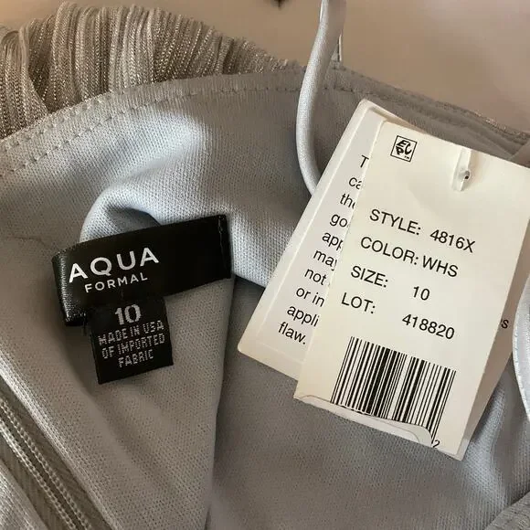 AQUA Sparkly Sleeveless A-Line Evening Gown Metallic Silver Size 10 Formal Dress - Picture 8 of 10